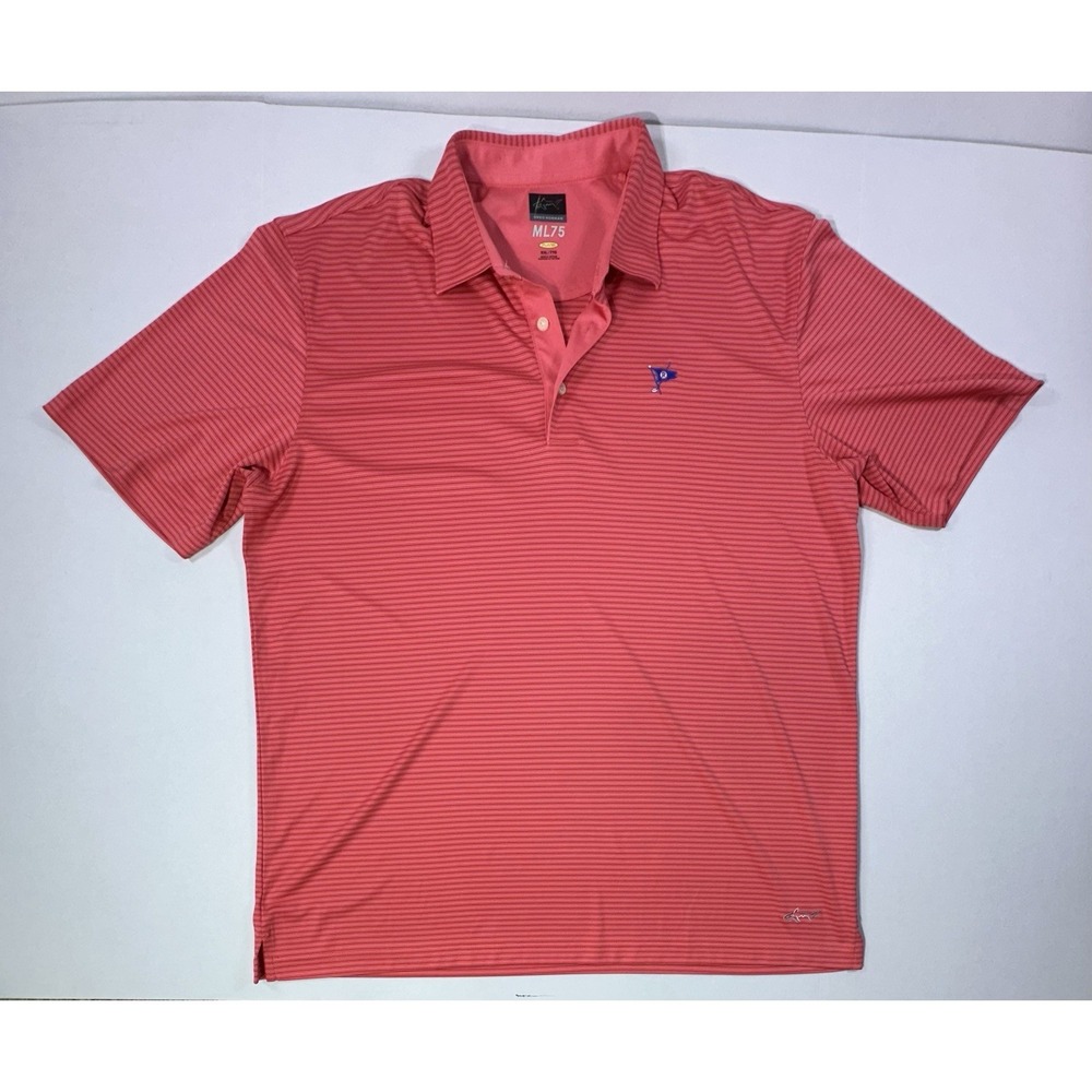 Greg Norman ML75 Polo Shirt Men's XXL Red Striped Play Dry Golf Performance Logo
